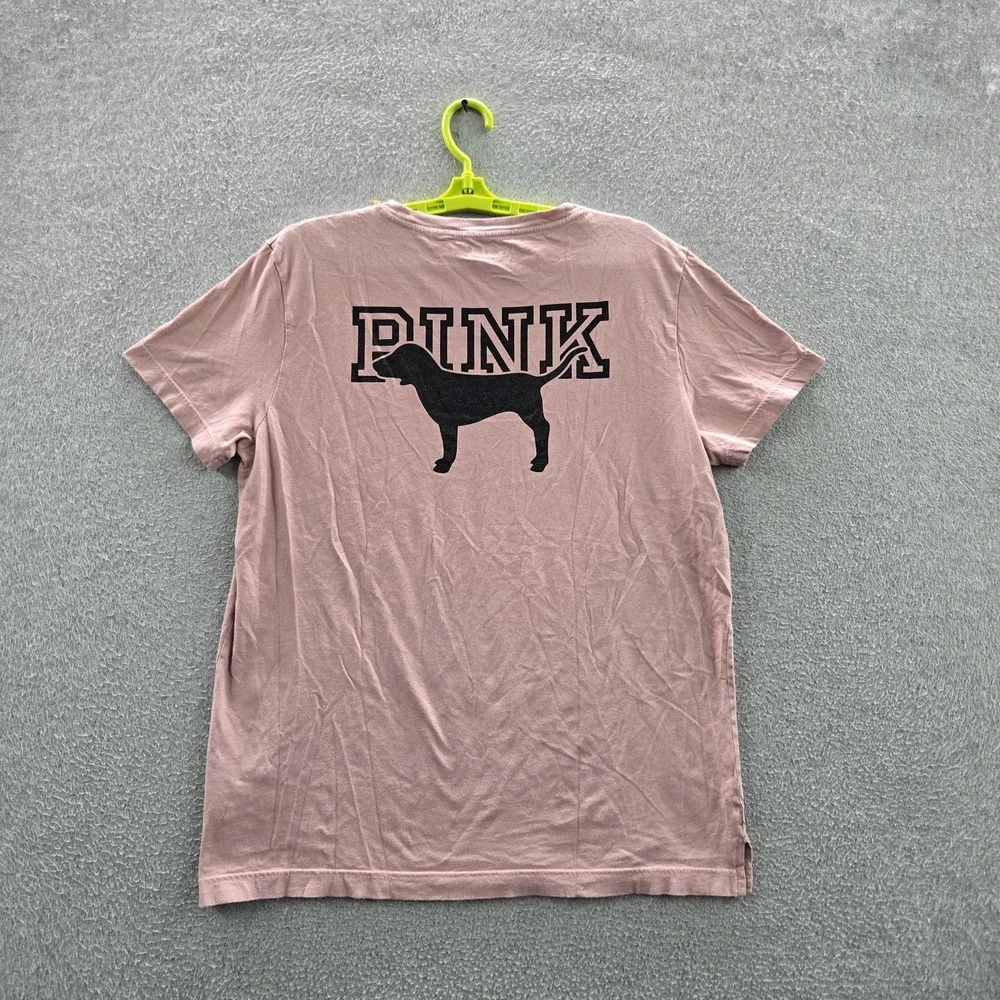 PINK Women Shirt M Logo Pocket Graphic Crew Neck Pullover